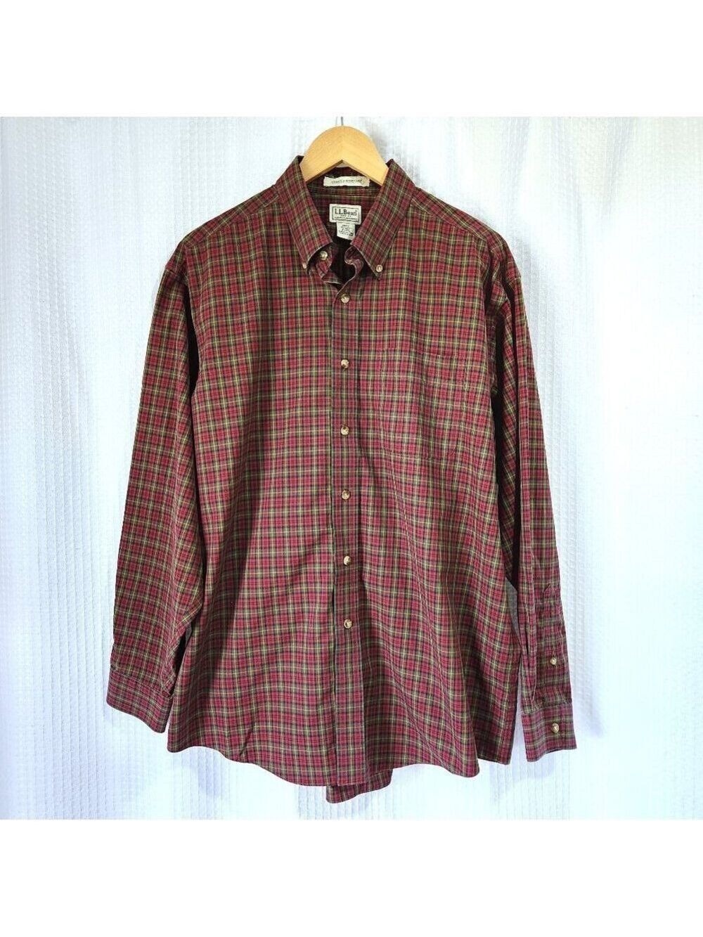 LL Bean Men’s Large Plaid Shirt Wrinkle Resistant Cotton Long Sleeve Button Up